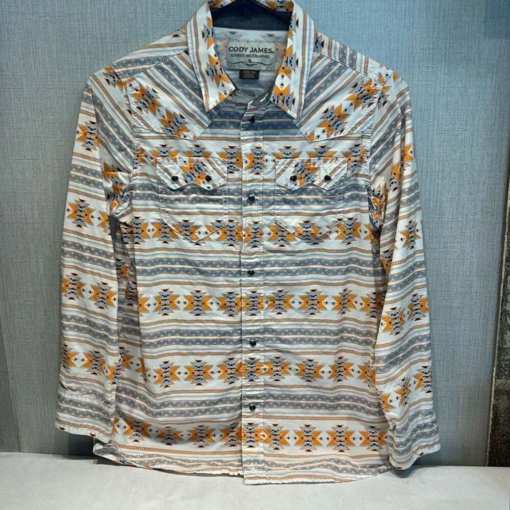 Cody James Boys Snap Button Shirt Size XL Southwest Aztec Print Long Sleeve Stri